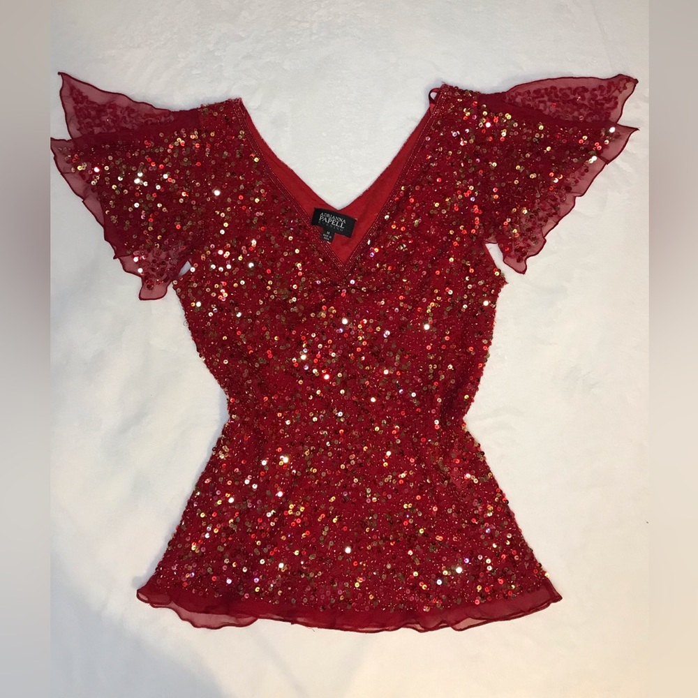 Adrianna Papell Red Sparkly Blouse